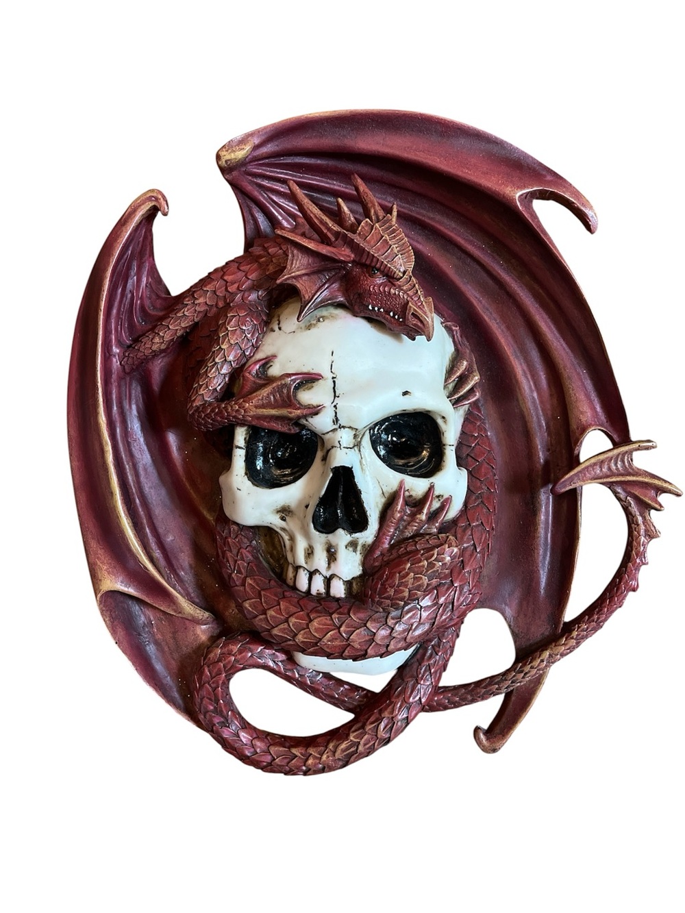 Ann Stokes Holloween Gothic Fantasy Art Red Dragon Wrapped Skull Wall Decor 13”L